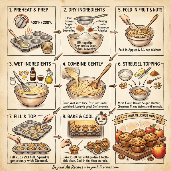Cinnamon Walnut Apple Muffins instructions