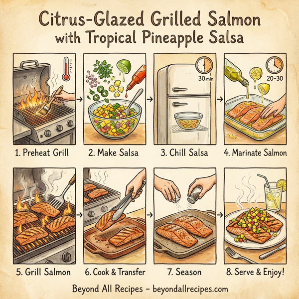 Citrus-Glazed Grilled Salmon with Tropical Pineapple Salsa instructions