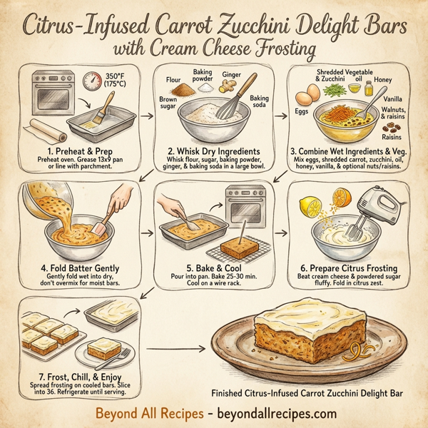 Citrus-Infused Carrot Zucchini Delight Bars with Cream Cheese Frosting instructions