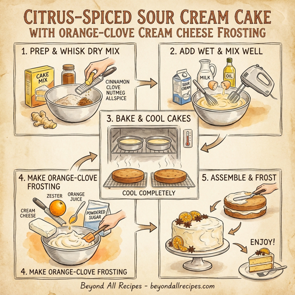 Citrus-Spiced Sour Cream Cake with Orange-Clove Cream Cheese Frosting instructions