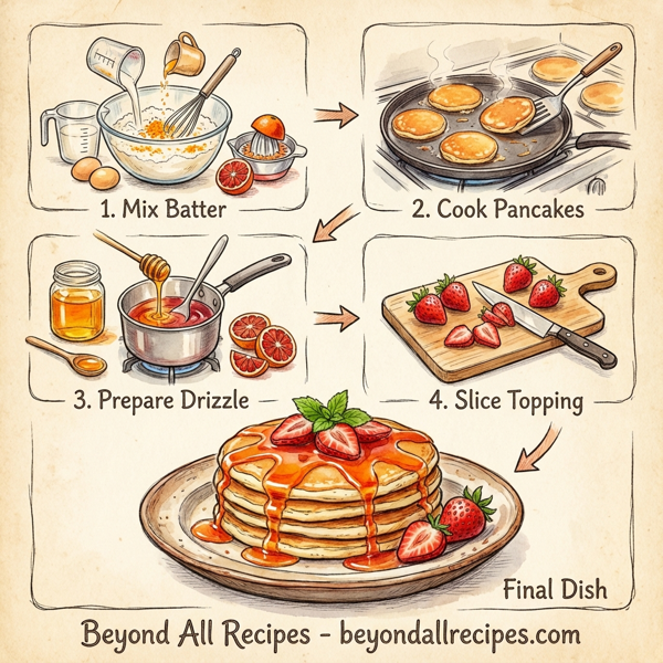 Citrus Bliss Pancakes with Blood Orange Honey Drizzle instructions