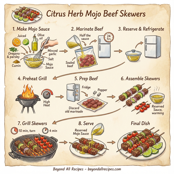 Citrus Herb Mojo Beef Skewers instructions