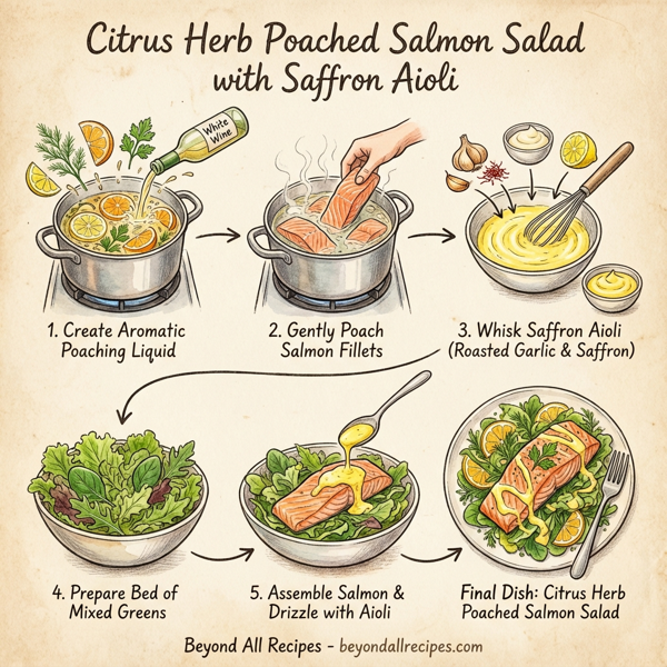 Citrus Herb Poached Salmon Salad with Saffron Aioli instructions