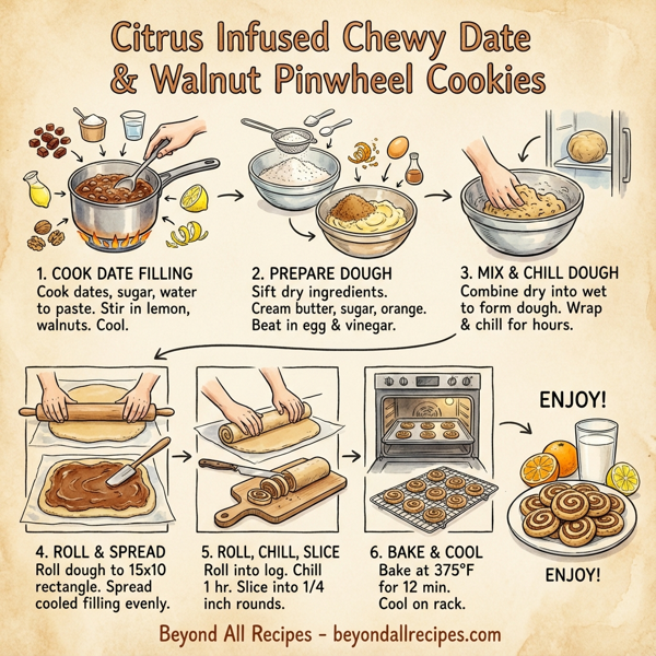 Citrus Infused Chewy Date & Walnut Pinwheel Cookies instructions