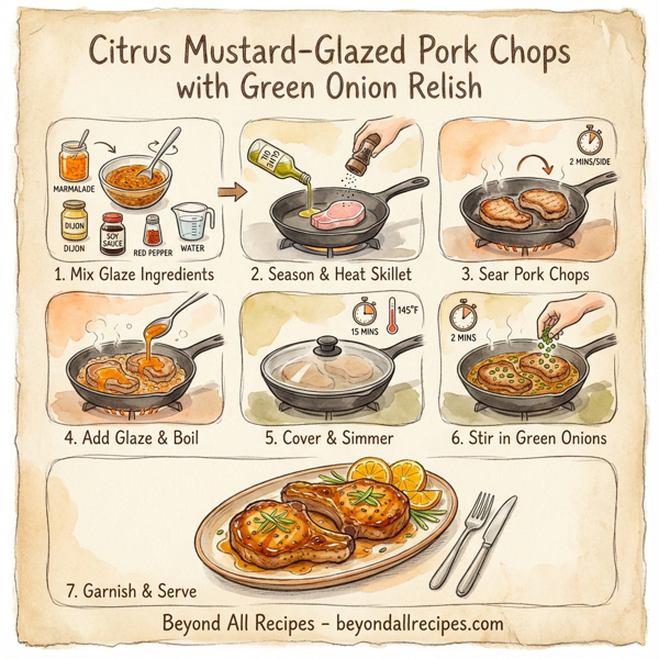 Citrus Mustard-Glazed Pork Chops with Green Onion Relish instructions