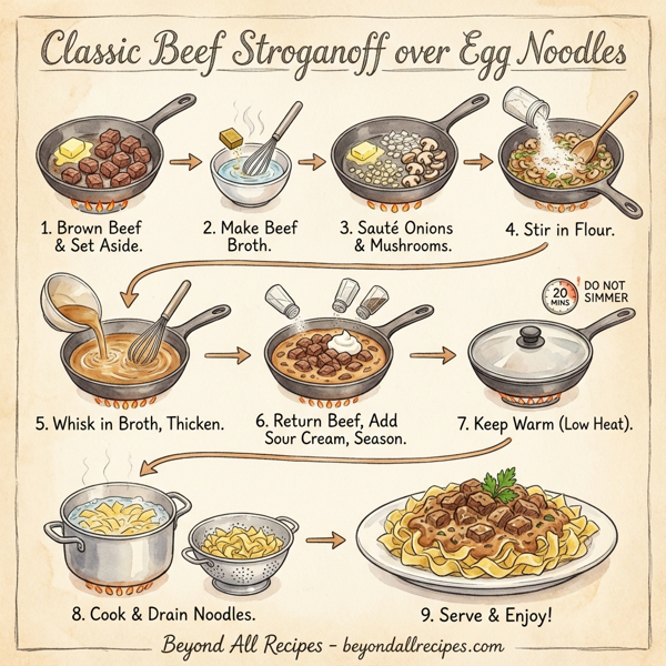 Classic Beef Stroganoff over Egg Noodles instructions