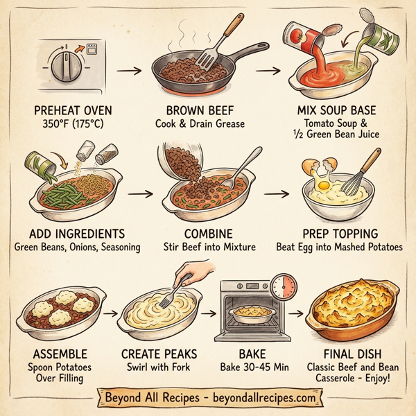 Classic Beef and Bean Casserole with Mashed Potato Topping instructions