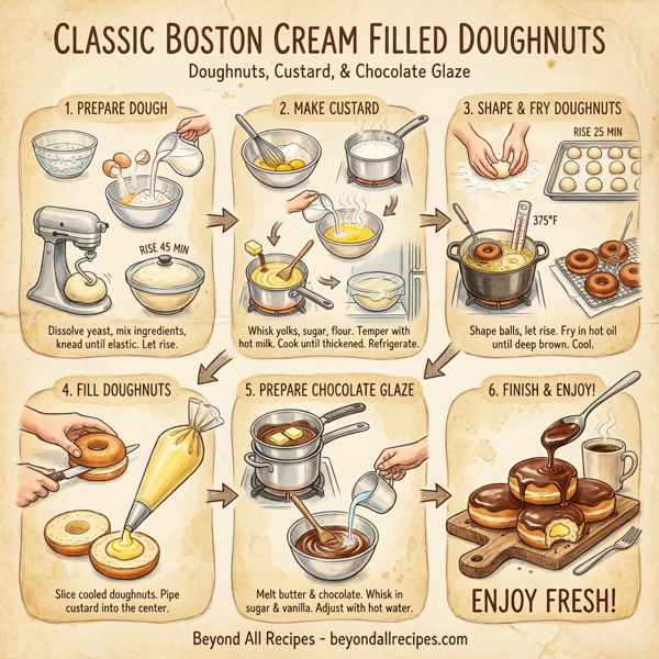 Classic Boston Cream Filled Doughnuts with Chocolate Glaze instructions