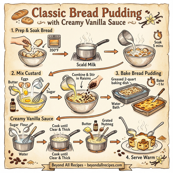 Classic Bread Pudding with Creamy Vanilla Sauce instructions