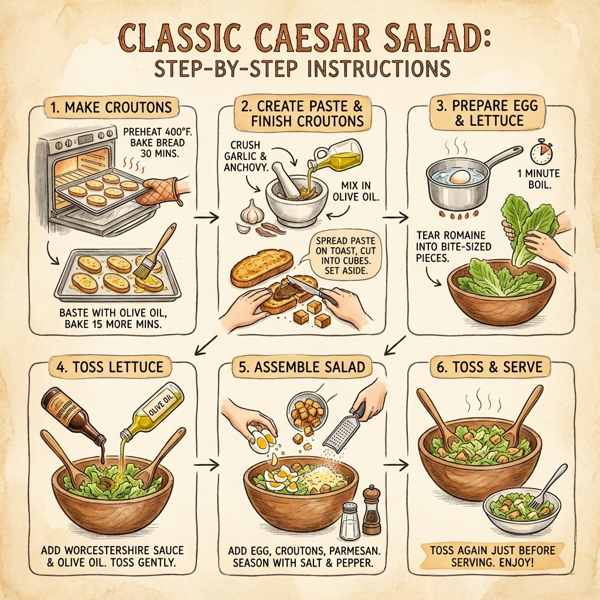 Classic Caesar Salad with Homemade Croutons instructions