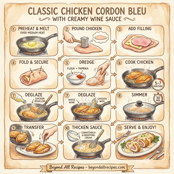 Classic Chicken Cordon Bleu with Creamy Wine Sauce instructions