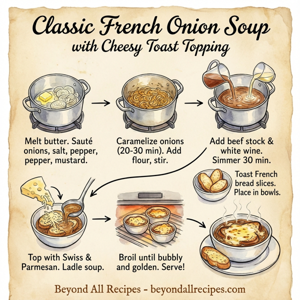 Classic French Onion Soup with Cheesy Toast Topping instructions