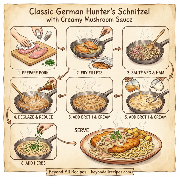 Classic German Hunter's Schnitzel with Creamy Mushroom Sauce instructions