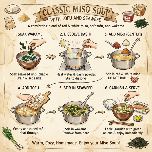 Classic Miso Soup with Tofu and Seaweed instructions
