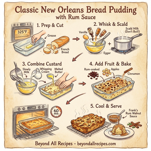 Classic New Orleans Bread Pudding with Rum Sauce instructions