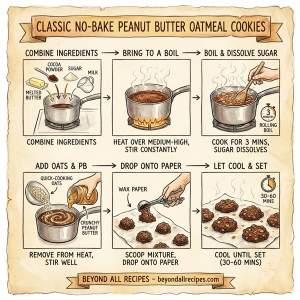 Classic No-Bake Peanut Butter Oatmeal Cookies instructions
