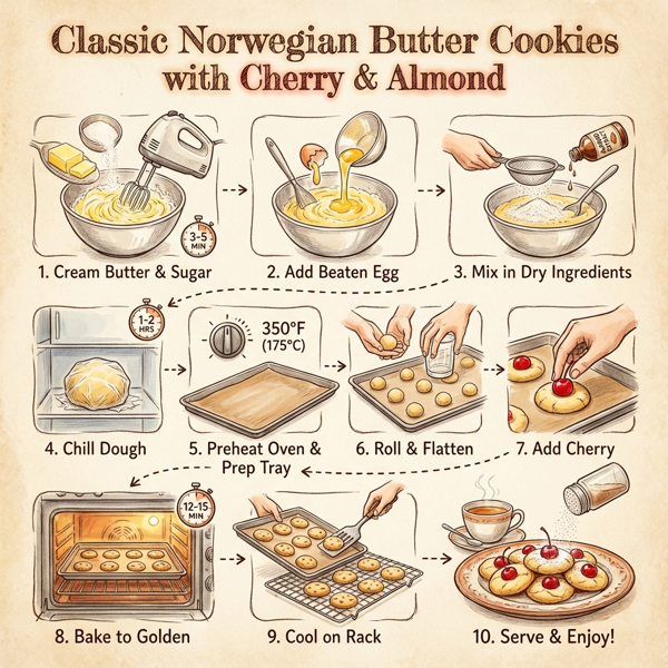 Classic Norwegian Butter Cookies with Cherry and Almond instructions