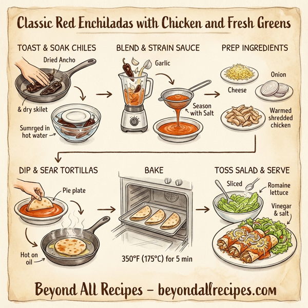 Classic Red Enchiladas with Chicken and Fresh Greens instructions