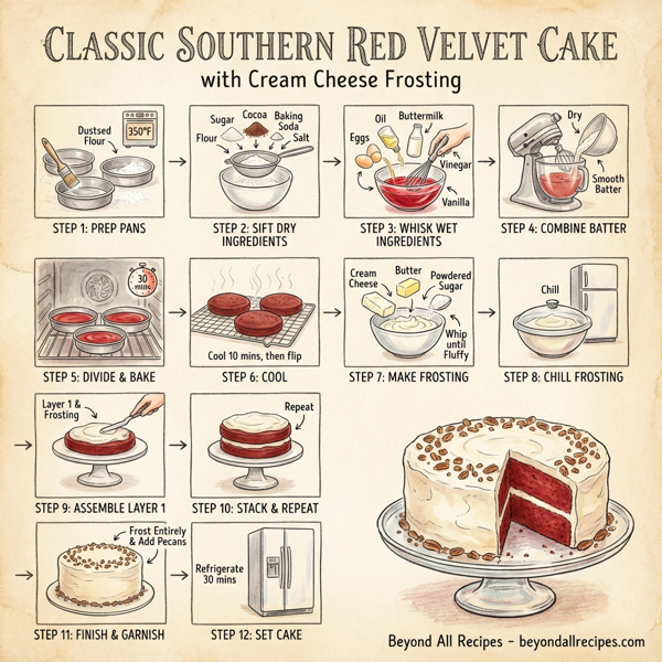 Classic Southern Red Velvet Cake with Cream Cheese Frosting instructions