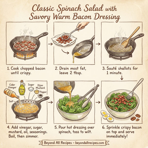 Classic Spinach Salad with Savory Warm Bacon Dressing instructions