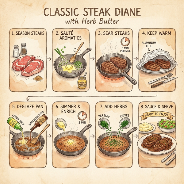 Classic Steak Diane with Herb Butter instructions