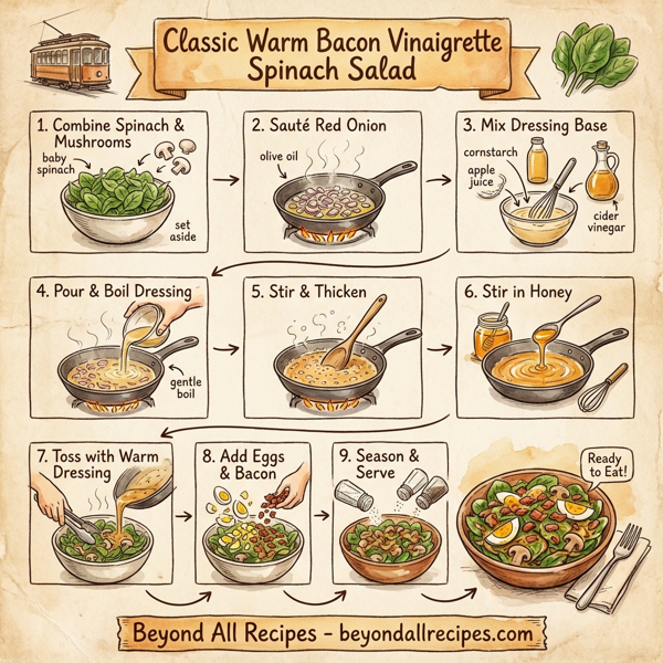 Classic Warm Bacon Vinaigrette Spinach Salad instructions