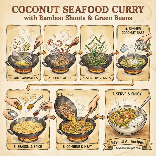 Coconut Seafood Curry with Bamboo Shoots and Green Beans instructions
