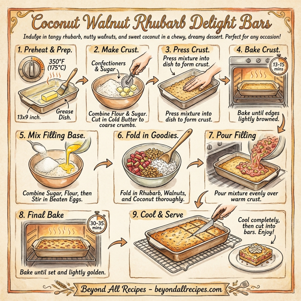 Coconut Walnut Rhubarb Delight Bars instructions