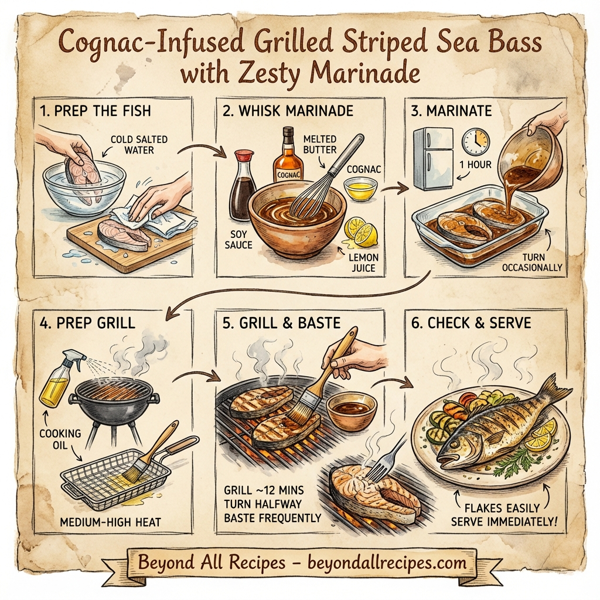 Cognac-Infused Grilled Striped Sea Bass with Zesty Marinade instructions