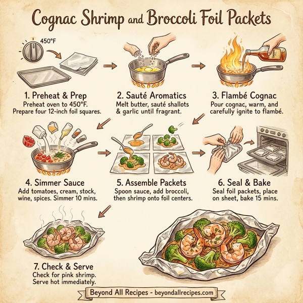 Cognac Shrimp and Broccoli Foil Packets instructions