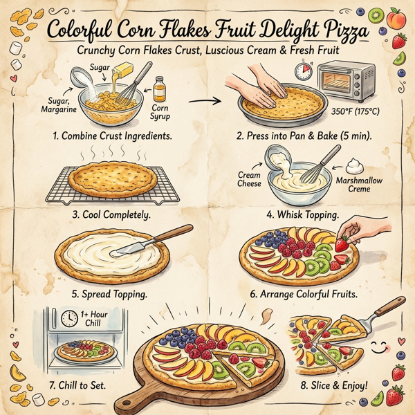 Colorful Corn Flakes Fruit Delight Pizza instructions