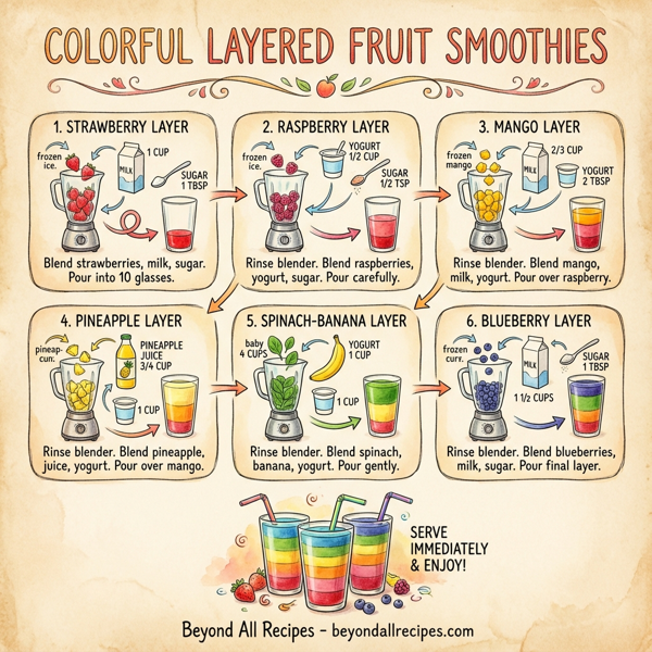 Colorful Layered Fruit Smoothies instructions