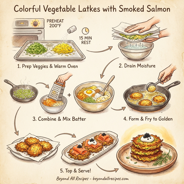 Colorful Vegetable Latkes with Smoked Salmon instructions