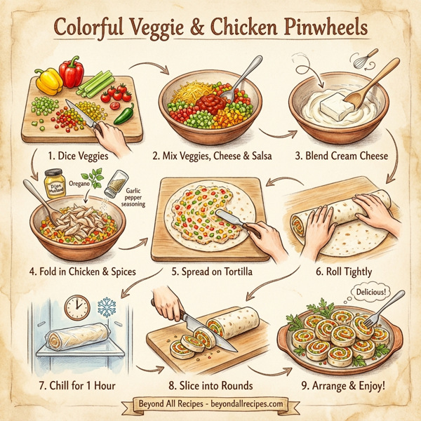 Colorful Veggie & Chicken Pinwheels instructions