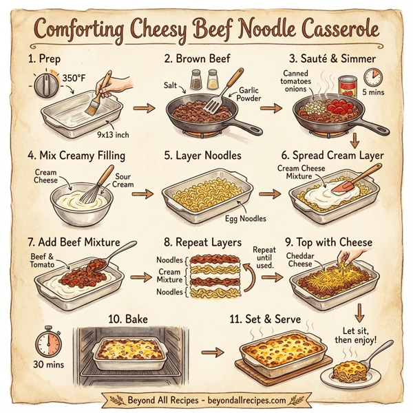Comforting Cheesy Beef Noodle Casserole instructions