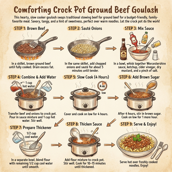 Comforting Crock Pot Ground Beef Goulash instructions