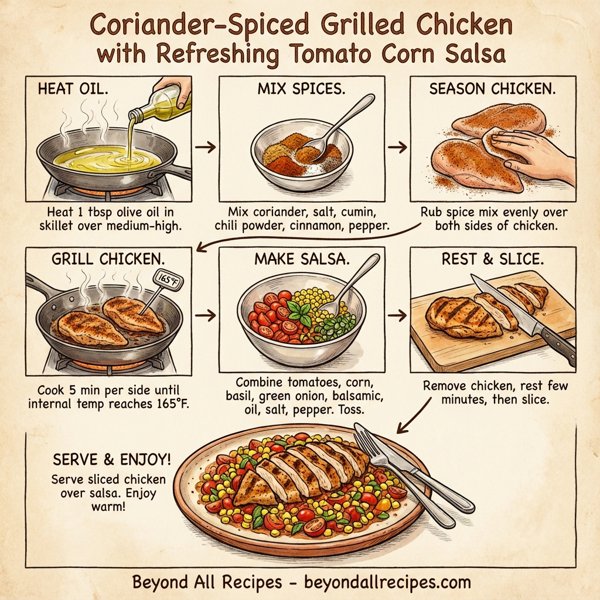 Coriander-Spiced Grilled Chicken with Refreshing Tomato Corn Salsa instructions