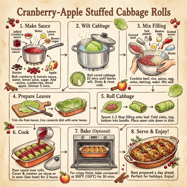 Cranberry-Apple Stuffed Cabbage Rolls instructions