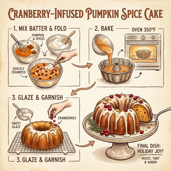 Cranberry-Infused Pumpkin Spice Cake with Glaze instructions