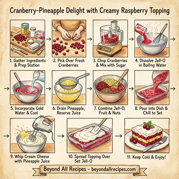 Cranberry-Pineapple Delight with Creamy Raspberry Topping instructions
