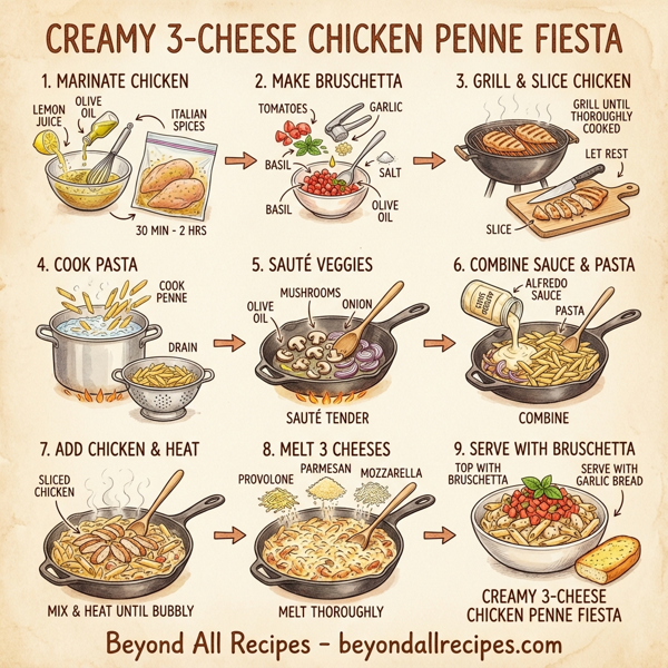 Creamy 3-Cheese Chicken Penne Fiesta instructions