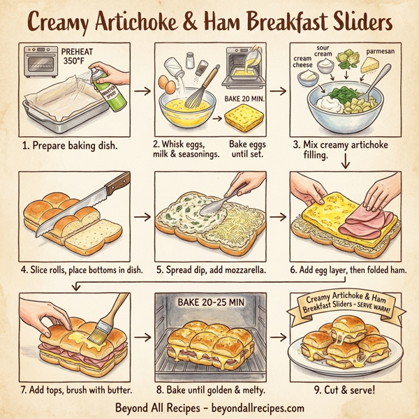 Creamy Artichoke & Ham Breakfast Sliders instructions