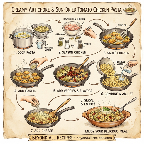 Creamy Artichoke & Sun-Dried Tomato Chicken Pasta instructions