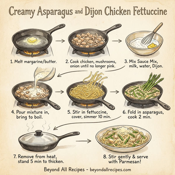 Creamy Asparagus and Dijon Chicken Fettuccine instructions