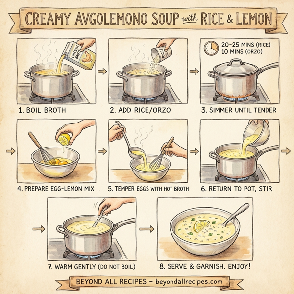 Creamy Avgolemono Soup with Rice and Lemon instructions