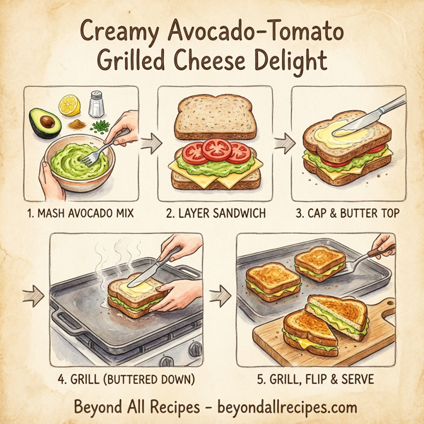 Creamy Avocado-Tomato Grilled Cheese Delight instructions