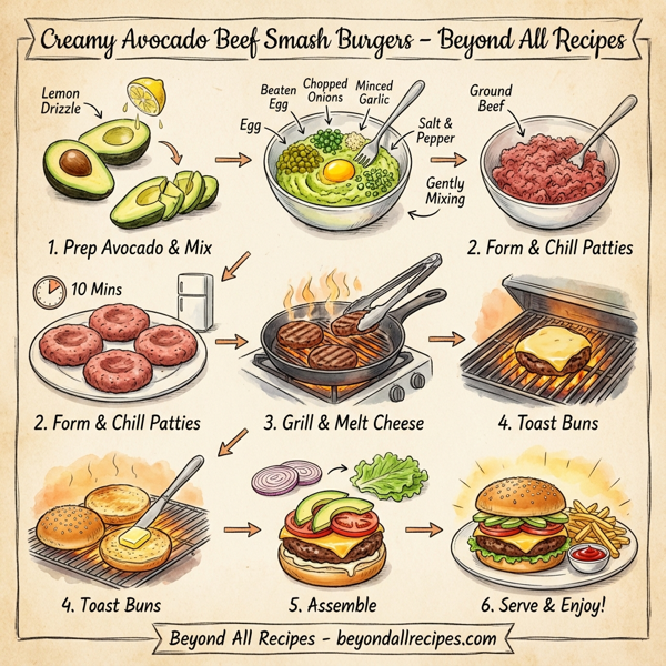 Creamy Avocado Beef Smash Burgers instructions