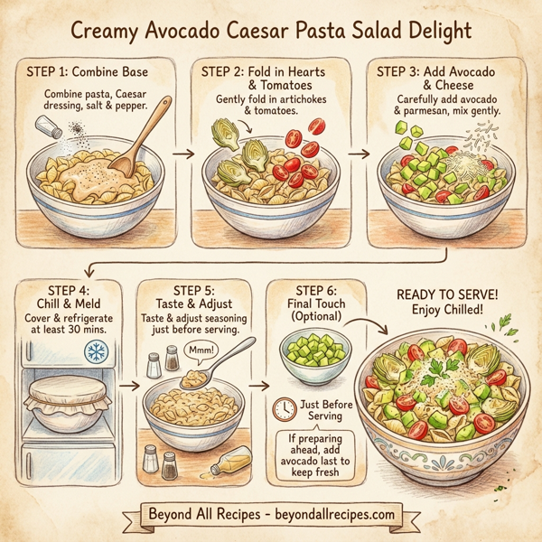 Creamy Avocado Caesar Pasta Salad Delight instructions