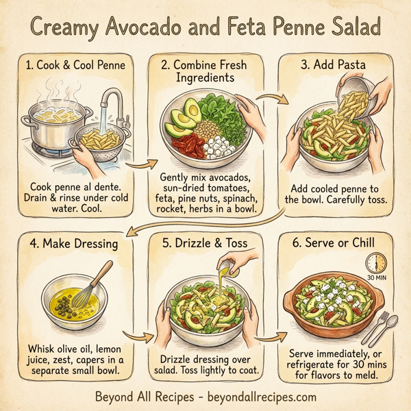 Creamy Avocado and Feta Penne Salad instructions
