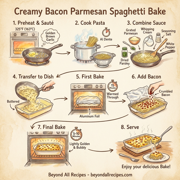 Creamy Bacon Parmesan Spaghetti Bake instructions